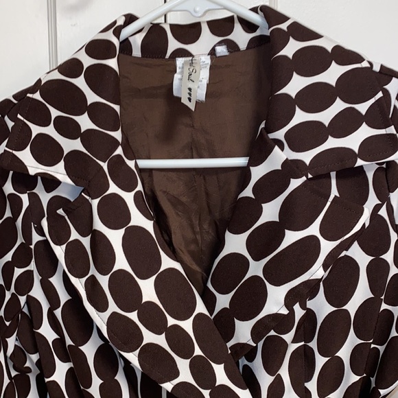 Heart Soul Small White Brown Polka Dot Double Breasted Belted Short Trench Coat - Picture 5 of 14